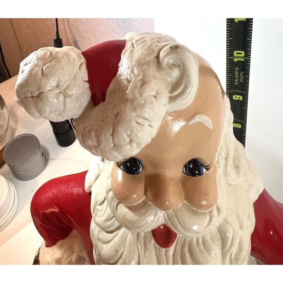Vtg '70 Santa Claus Jolly St Nick Ceramic Figurine Gift bag bell homemade signed - Picture 9 of 9